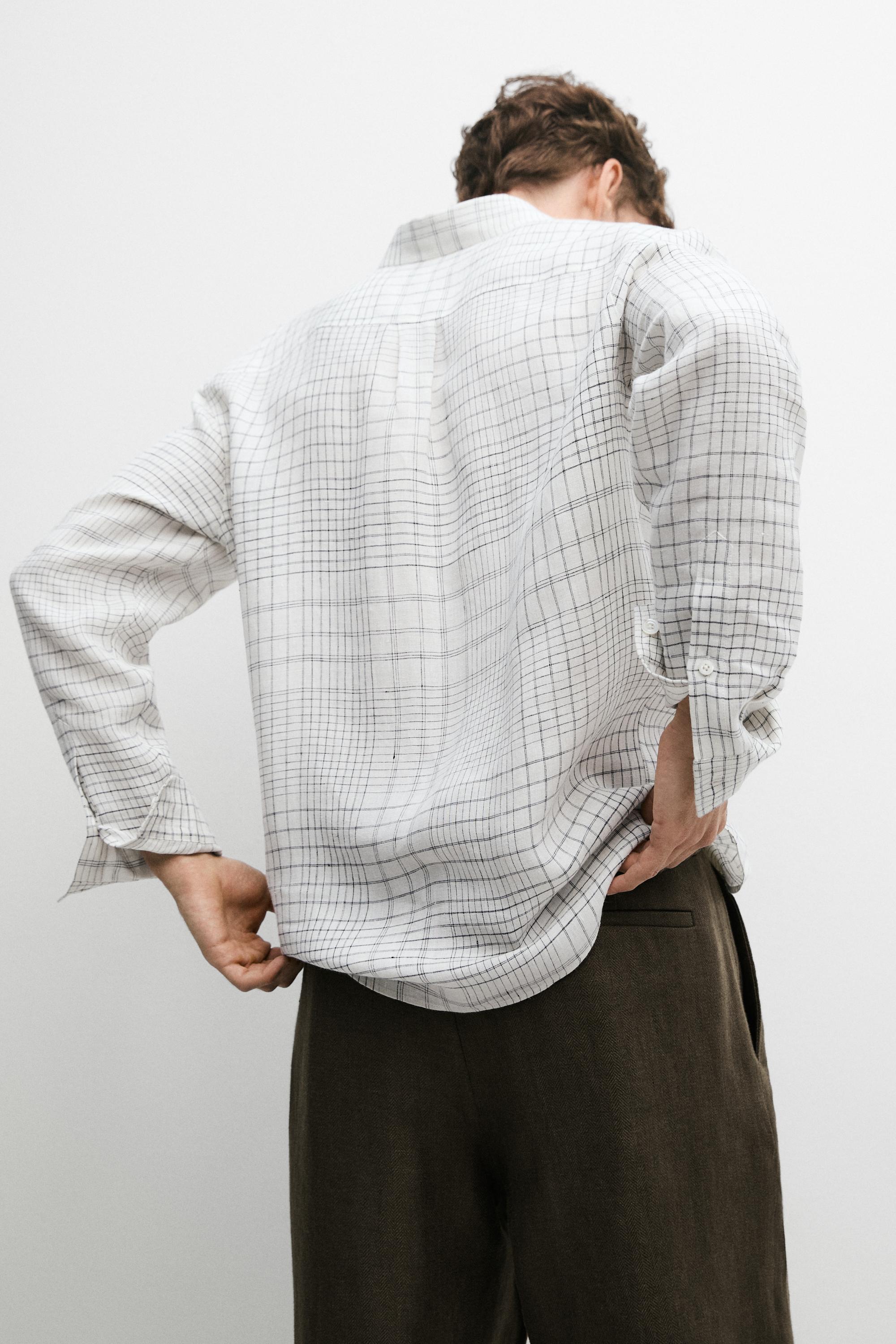 Chemise regular fit à carreaux 100 % lin